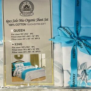 Papaya Blue and White Cotton Sheet Set